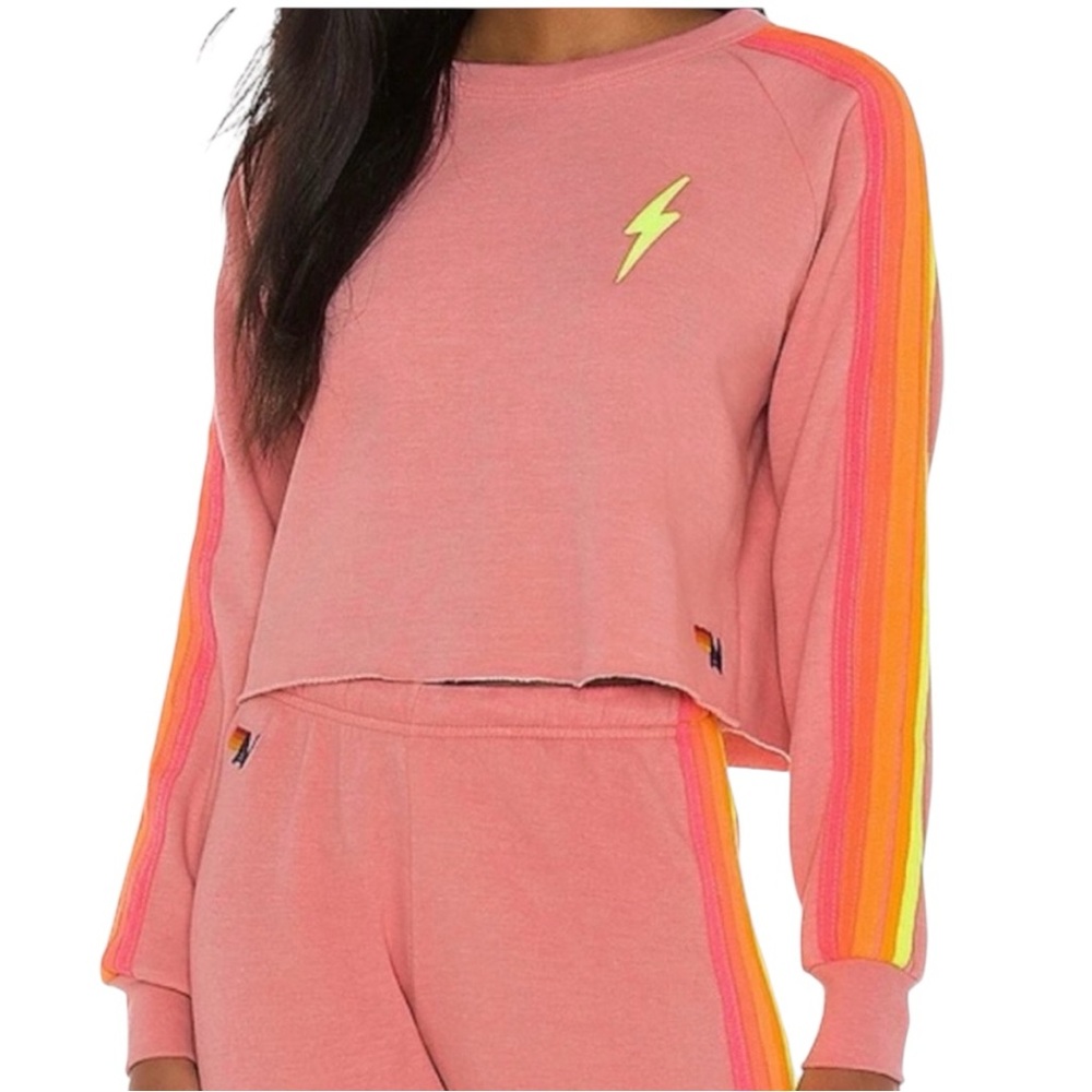 Aviator Nation Bolt Colorful Stripe Cropped Sweatshirt